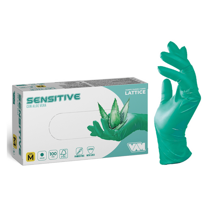 GUANTI IN LATTICE SENSITIVE CON ALOE VERA POWDER FREE 100pz.