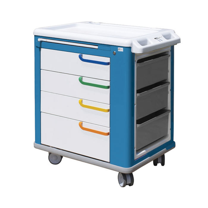 CARRELLO MULTIFUNZIONALE MEDICAZIONE ED EMERGENZA STANDARD BIANCO E BLU