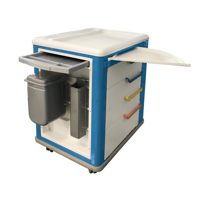 CARRELLO MULTIFUNZIONALE MEDICAZIONE ED EMERGENZA STANDARD BIANCO E BLU