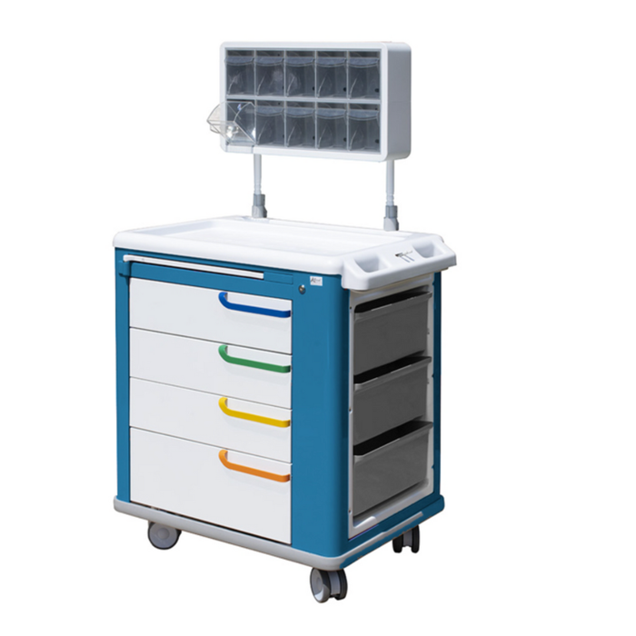 CARRELLO MULTIFUNZIONALE MEDICAZIONE ED EMERGENZA STANDARD BIANCO E BLU