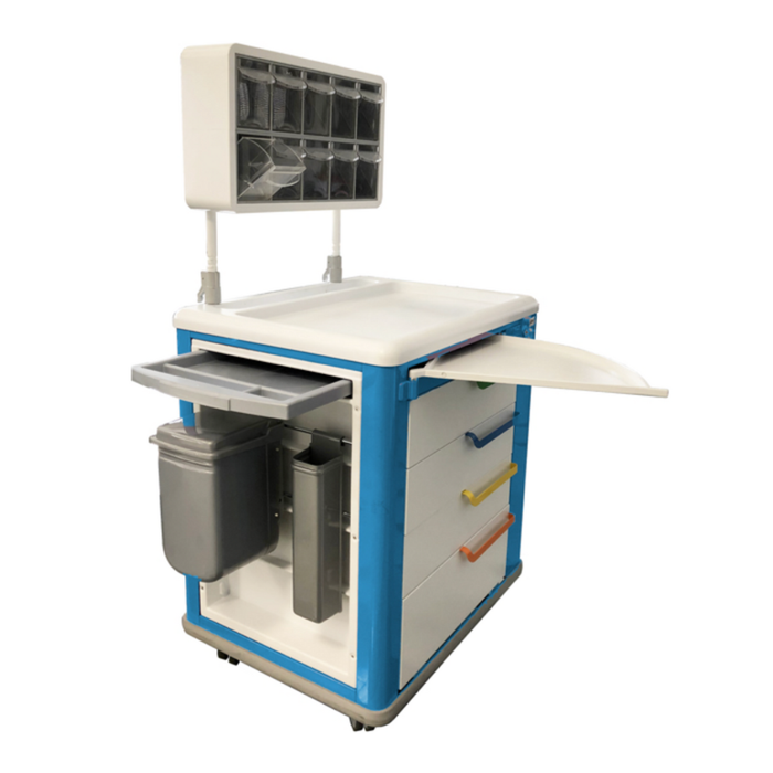 CARRELLO MULTIFUNZIONALE MEDICAZIONE ED EMERGENZA STANDARD BIANCO E BLU