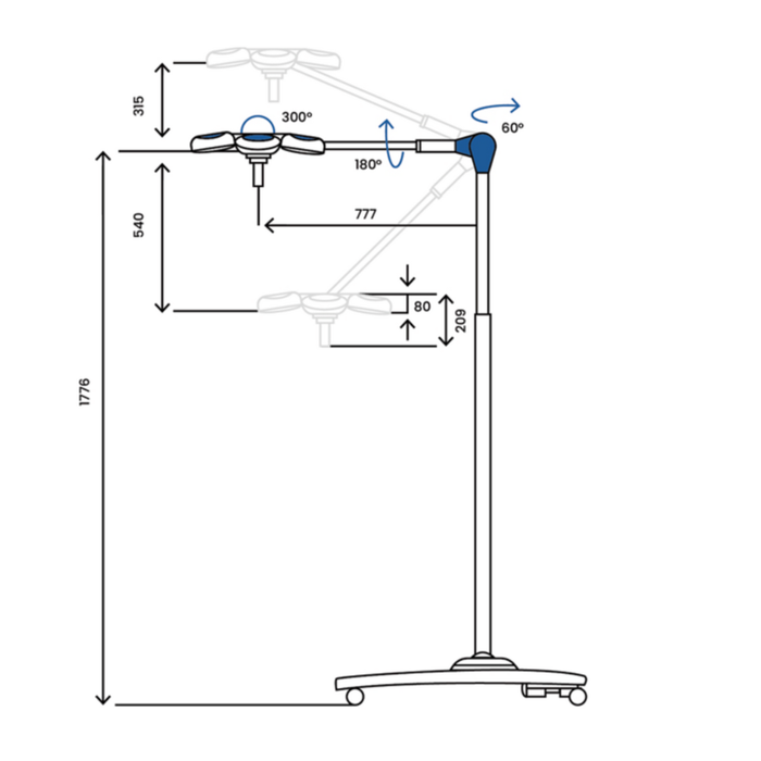 LAMPADA LED QUATTROLUCI SU CARRELLO 160.000 lux