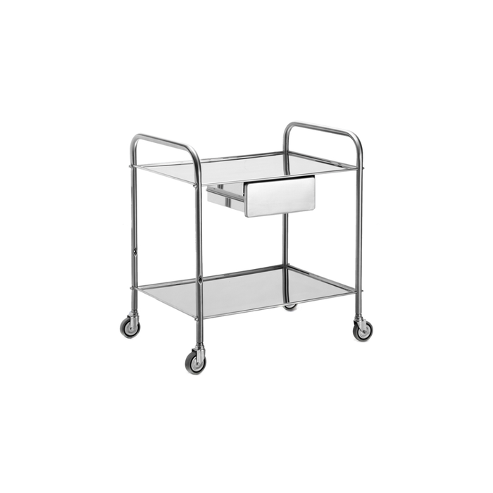 CARRELLO LANCART IN ACCIAIO INOX 2 RIPIANI CON CASSETTO