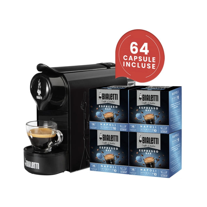 Gioia Bialetti Macchina da Caffè Espresso con 4 Box di Capsule (64 capsule incluse)